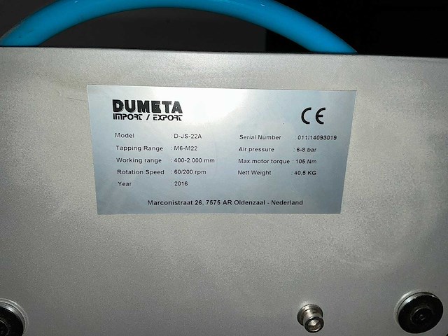 Dumeta - 2016 - d-js-22a - tapping-machine, tap-boor - afbeelding 9 van  9