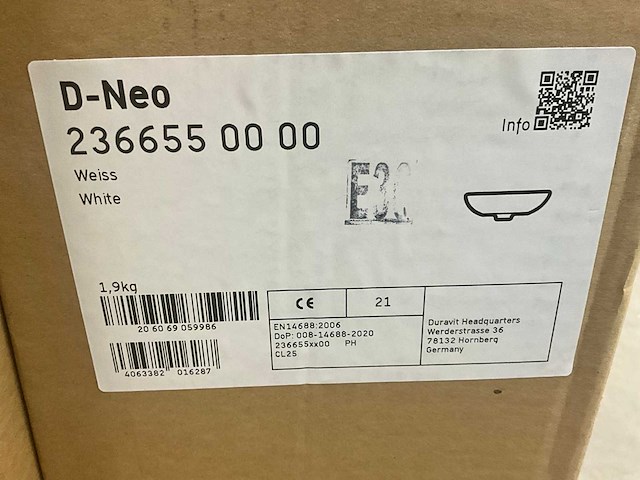 Duravit 236655 d-neo wastafel 550mm wit met kraangat met overloop - afbeelding 5 van  5