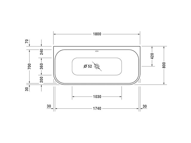 Duravit happy d.2 180x80cm halfvrijstaand bad met paneel - afbeelding 3 van  5