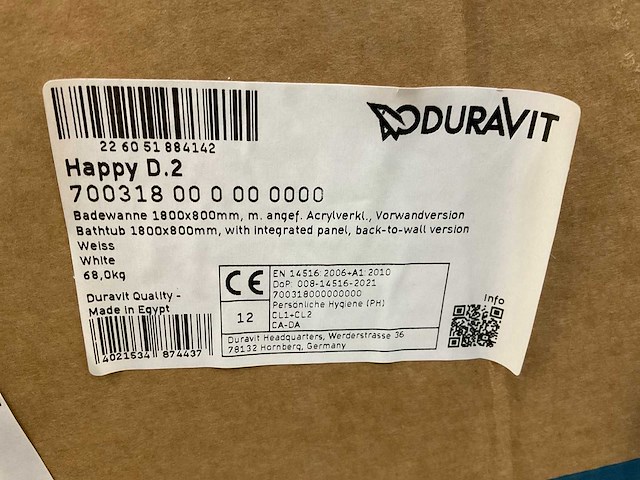 Duravit happy d.2 180x80cm halfvrijstaand bad met paneel - afbeelding 5 van  5