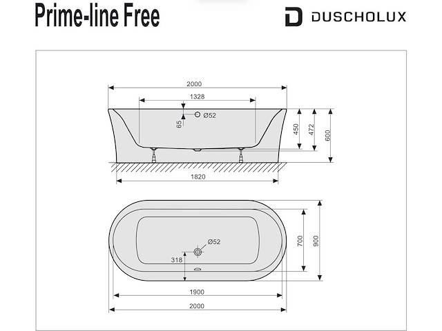 Duscholux prime-line free 2591 200x90cm vrijstaand bad - afbeelding 2 van  6