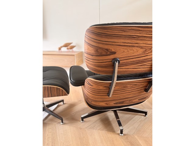 Eames lounge chair met ottoman in palissander en echt zwart leer replica, palissander / zwart - afbeelding 7 van  11