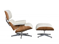 Eames lounge chair xl met ottoman in eiken en echt wit leer replica, eiken / wit - afbeelding 2 van  6
