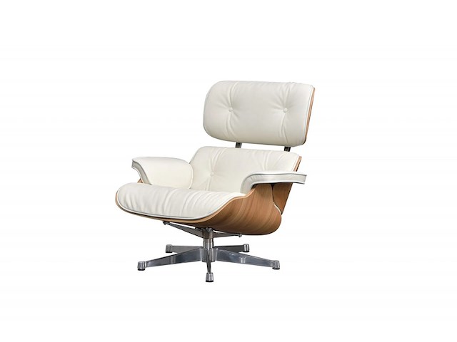 Eames lounge chair xl met ottoman in eiken en echt wit leer replica, eiken / wit - afbeelding 3 van  6