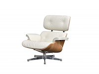 Eames lounge chair xl met ottoman in eiken en echt wit leer replica, eiken / wit - afbeelding 3 van  6