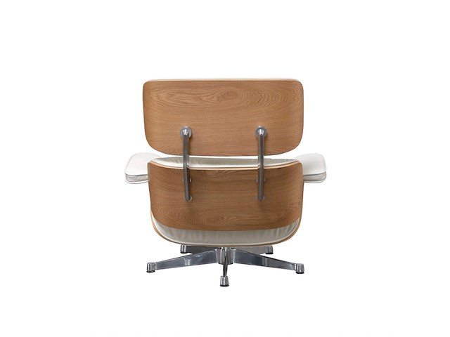 Eames lounge chair xl met ottoman in eiken en echt wit leer replica, eiken / wit - afbeelding 4 van  6
