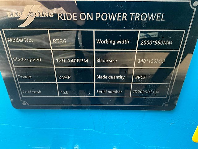 Easy-going - rt36 - honda gx690 (24pk) - ride on power trowel / dubbele vlindermachine - 2025 - afbeelding 47 van  53