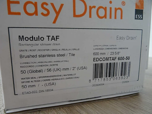 Easydrain - modulo taf - edcomtaf 600-50 - douchegoot 600mm - afbeelding 2 van  3
