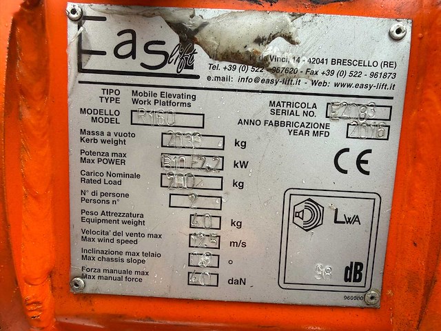 Easylift - 2016 - r160 - spinhoogwerker - afbeelding 18 van  24