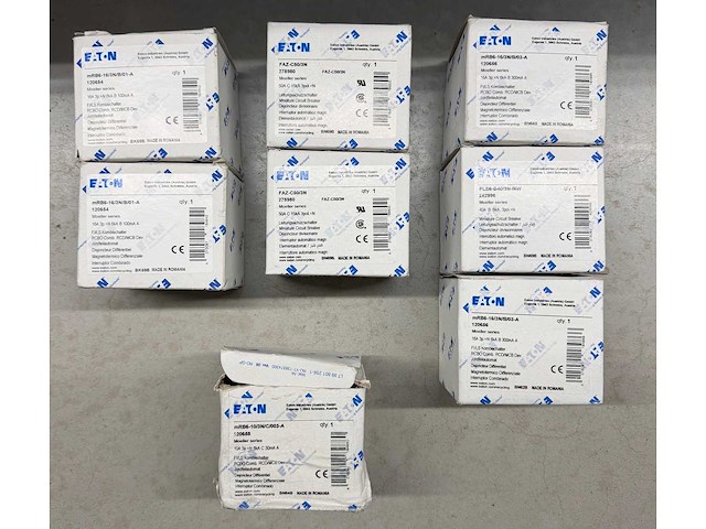 Eaton - mrb6-16/3n/b/01-a 120654, faz-c50/3n 278980, pls6-b40/3n-nw 242996, mrb6-16/3n/b/03-a 120656, mrb6-10/3n/c/003-a 120658 - aardlekautomaat, installatieautomaat (8x) - afbeelding 1 van  6