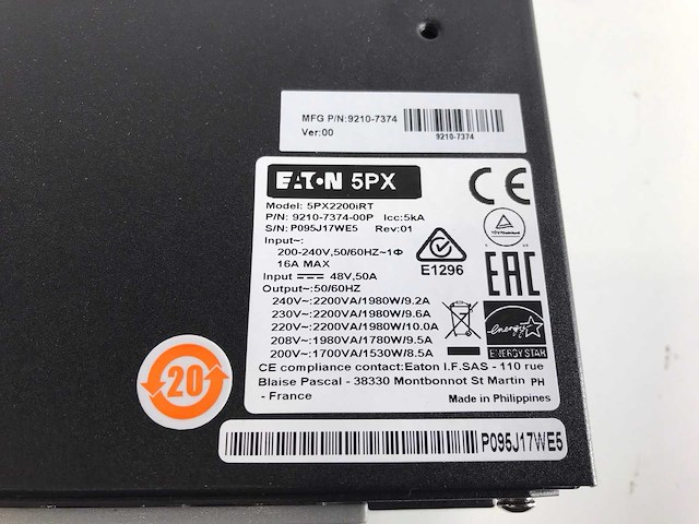 Eaton (5px2200irt) rack/tower ups 2200va / 1980w - afbeelding 5 van  5