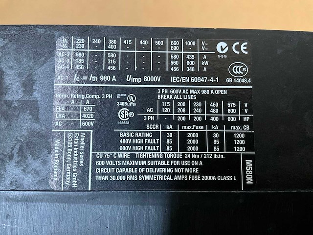 Eaton dil m580 xtce580n / 980 a magneetschakelaar - afbeelding 4 van  4