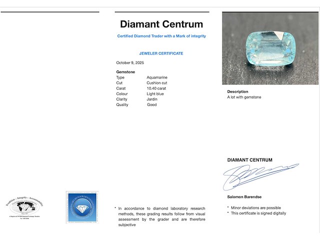Edelsteen - 10.40 carat natuurlijke aquamarijn - afbeelding 3 van  4