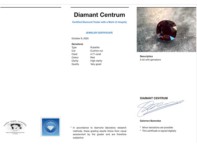 Edelsteen - 4.56 carat natuurlijke rubelliet - afbeelding 3 van  4