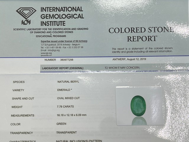 Edelsteen - 7.78 carat groene smaragd (gecertificeerd) - afbeelding 4 van  4