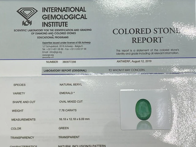 Edelsteen - 7.78 carat groene smaragd (gecertificeerd) - afbeelding 4 van  6
