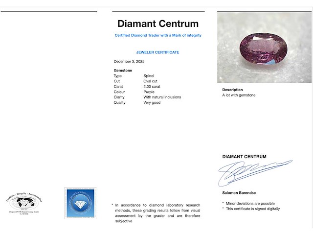 Edelsteen 2.00 carat natuurlijke paarse spinel - afbeelding 2 van  5