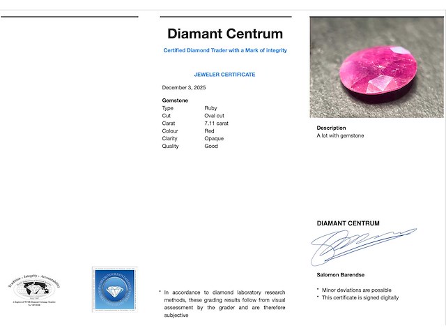 Edelsteen 7.11 carat natuurlijke robijn - afbeelding 3 van  5