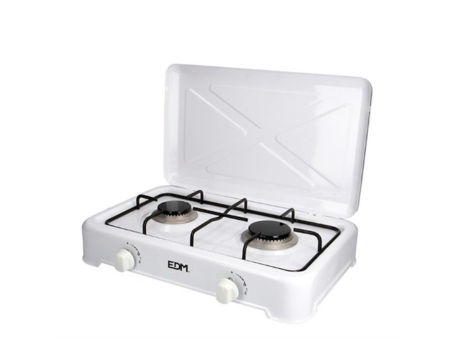 Edm 2pits gaskooktoestel camping butaangas 46x30x12 cm wit - afbeelding 1 van  1