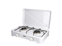 Edm 2pits gaskooktoestel camping butaangas 46x30x12 cm wit - afbeelding 1 van  1