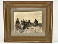 Een klassieke ingelijste reproductie/fotogravure naar het beroemde schilderij van jozef israã«ls, met de titel "de eerste pijp / his first pipe - afbeelding 3 van  9