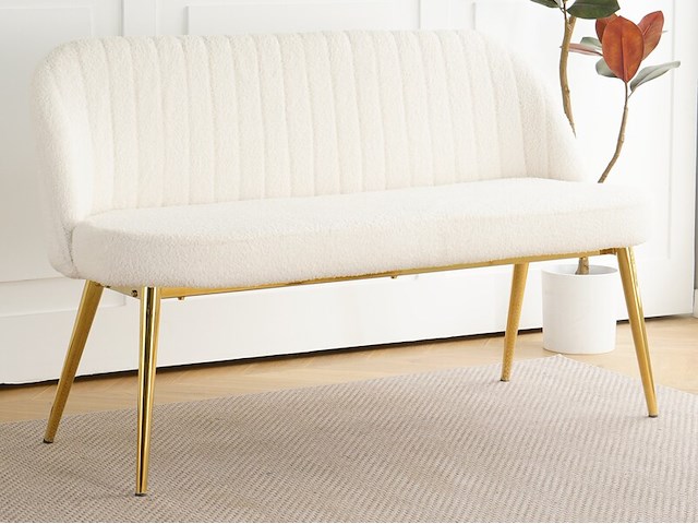 Eetkamerbankje hal bankje 130 cm 2 persoons, teddy cream, 2025 - afbeelding 1 van  2
