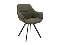 Eetkamerstoel roos donkergroen bloq stof met armleuning - afbeelding 3 van  6