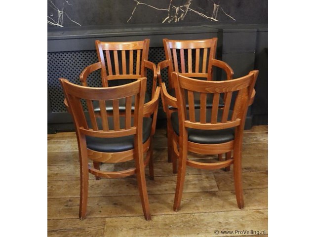 Eetkamerstoelen met armleuning, hout/leder bekleed - 4 stuks - afbeelding 1 van  4