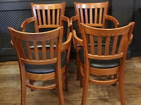 Eetkamerstoelen met armleuning, hout/leder bekleed - 4 stuks - afbeelding 1 van  4