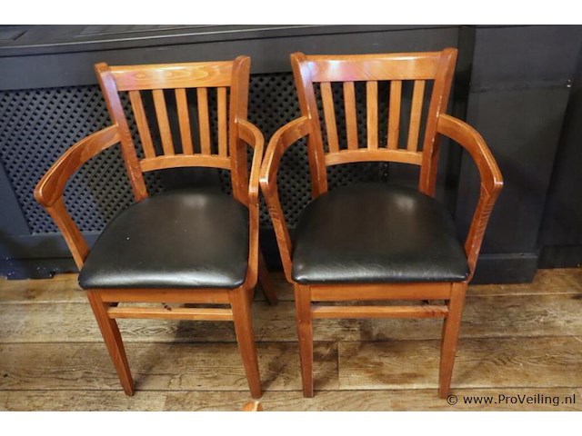Eetkamerstoelen met armleuning, hout/leder bekleed - 4 stuks - afbeelding 2 van  4