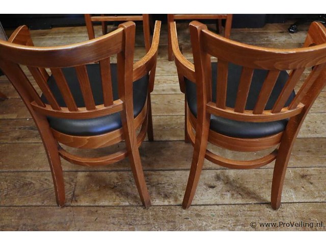 Eetkamerstoelen met armleuning, hout/leder bekleed - 4 stuks - afbeelding 3 van  4