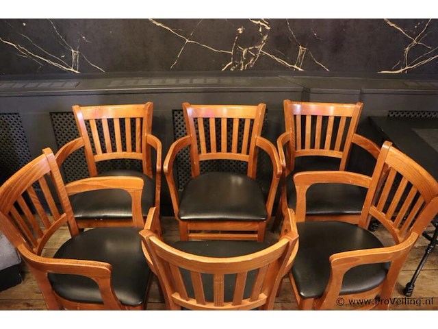 Eetkamerstoelen met armleuning, hout/leder bekleed - 6 stuks - afbeelding 2 van  5