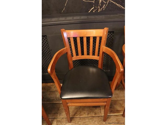 Eetkamerstoelen met armleuning, hout/leder bekleed - 6 stuks - afbeelding 3 van  5