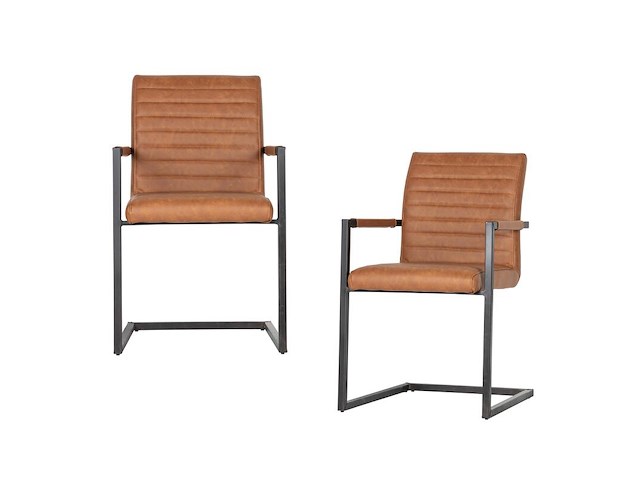 Eetkamerstoelen woood, bas set van 2, cognac - afbeelding 1 van  3