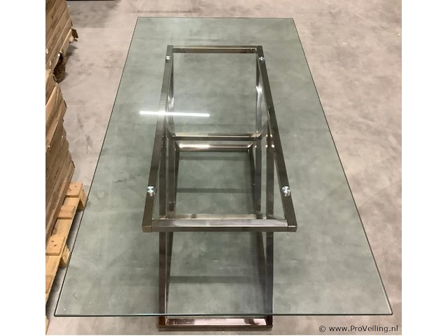 Eetkamertafel 180x90x75, rosé golden / clear, metaal / glas - afbeelding 1 van  3