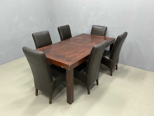 Eetkamertafel 190x100x77,5 cm en stoelen 54x44x100 cm (7x) - afbeelding 1 van  12
