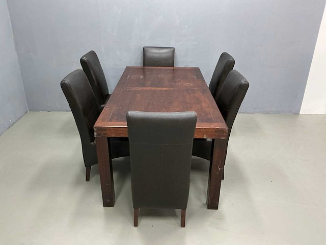 Eetkamertafel 190x100x77,5 cm en stoelen 54x44x100 cm (7x) - afbeelding 6 van  12