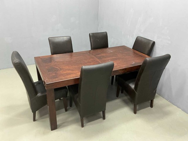 Eetkamertafel 190x100x77,5 cm en stoelen 54x44x100 cm (7x) - afbeelding 7 van  12