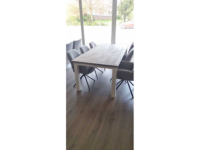 Eetkamertafel ?eiken recht witte poten 200x100x78cm let op geen stoelen - afbeelding 1 van  3