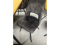 Eetkamertafel, eiken tafel 200 x 100 x 78 cm staal onderstel plus 4 x draaibare stoel velvet grijs - afbeelding 3 van  4