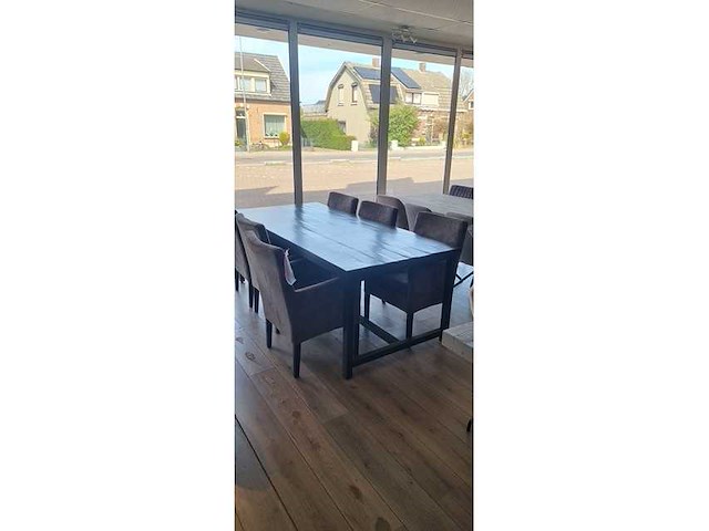 Eetkamertafel mango recht zwart systeem poot 220x100x78cm - afbeelding 1 van  4