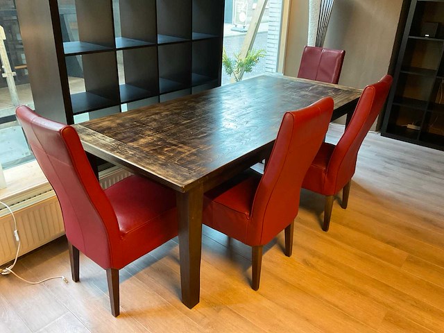 Eetkamertafel met 4 lederlook stoelen - afbeelding 1 van  7