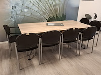 Eetkamertafel met 7x diverse stoel en zitbankje - afbeelding 1 van  7