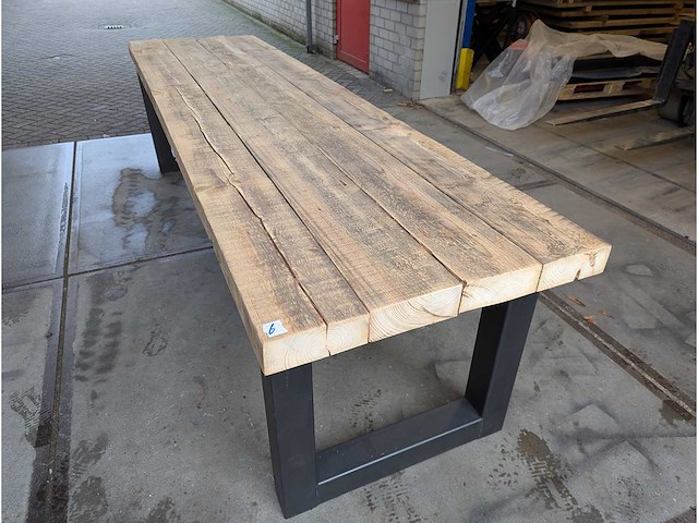 Eetkamertafel van gerecycled hout met metalen poot 300 x 80 cm - afbeelding 1 van  3