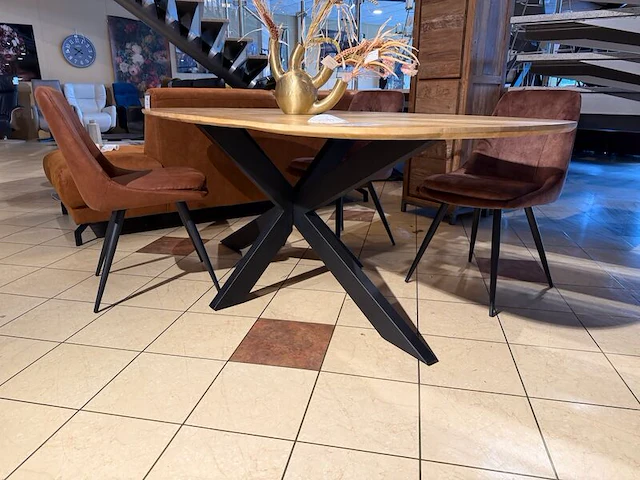 Eetkamertafel, zwart metalen spinpoot mango - afbeelding 4 van  5