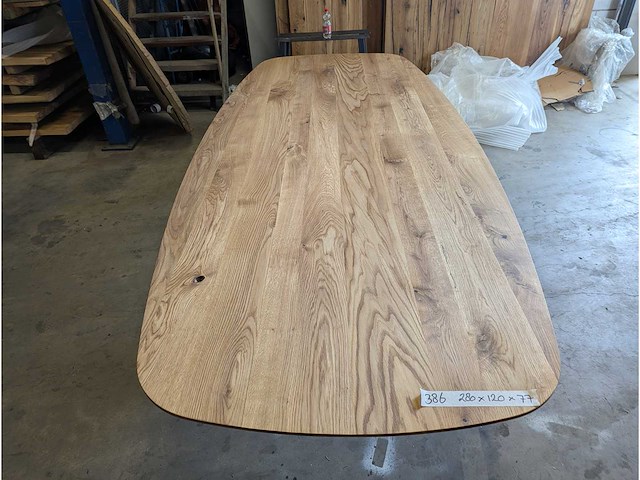 Eettafel eiken deen ovaal. 280 x 120 x 78cm. metalen spinpoot - afbeelding 3 van  3
