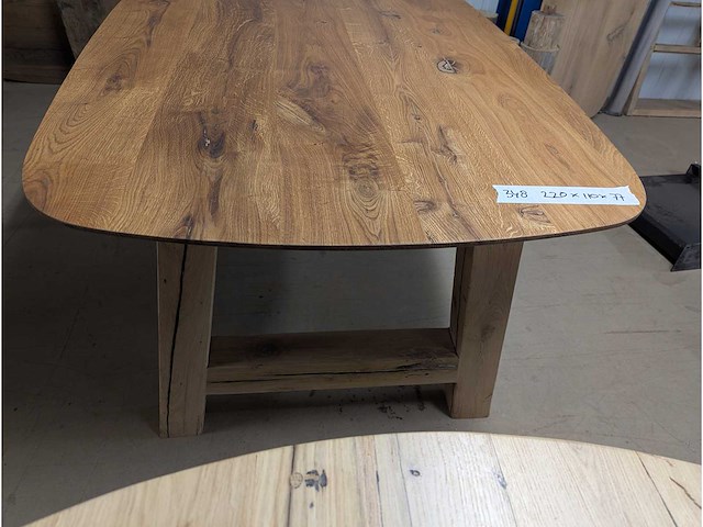 Eettafel eiken deens ovaal 220 x 110 x 77cm. houten a onderstel - afbeelding 2 van  3
