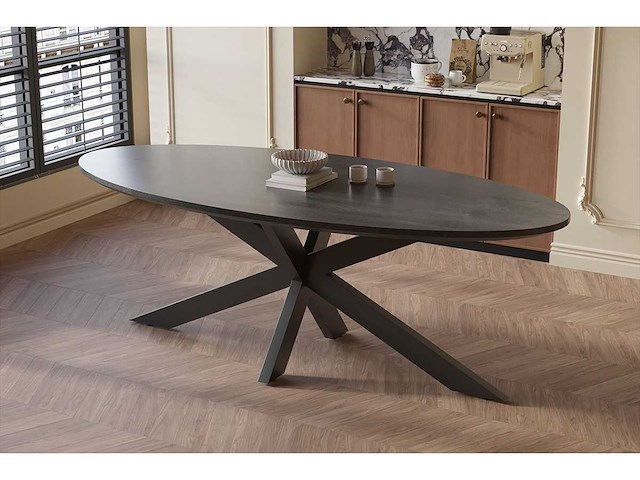 Eettafel mango - ovaal - 240x100x76 cm - zwart - spinpoot 5x10 - afbeelding 3 van  3