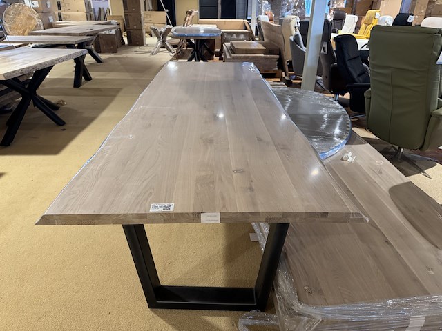 Eettafel, massief eiken, zwart metalen u-poot - afbeelding 3 van  6