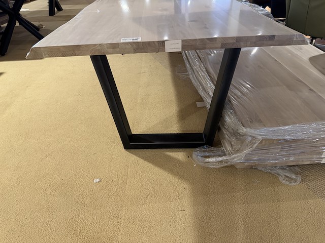 Eettafel, massief eiken, zwart metalen u-poot - afbeelding 4 van  6